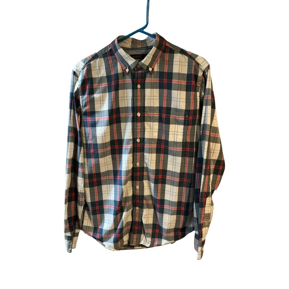 Banana Republic Mens‎ Custom 078 Wash Shirt Grant Fit Plaid Button Down Medium